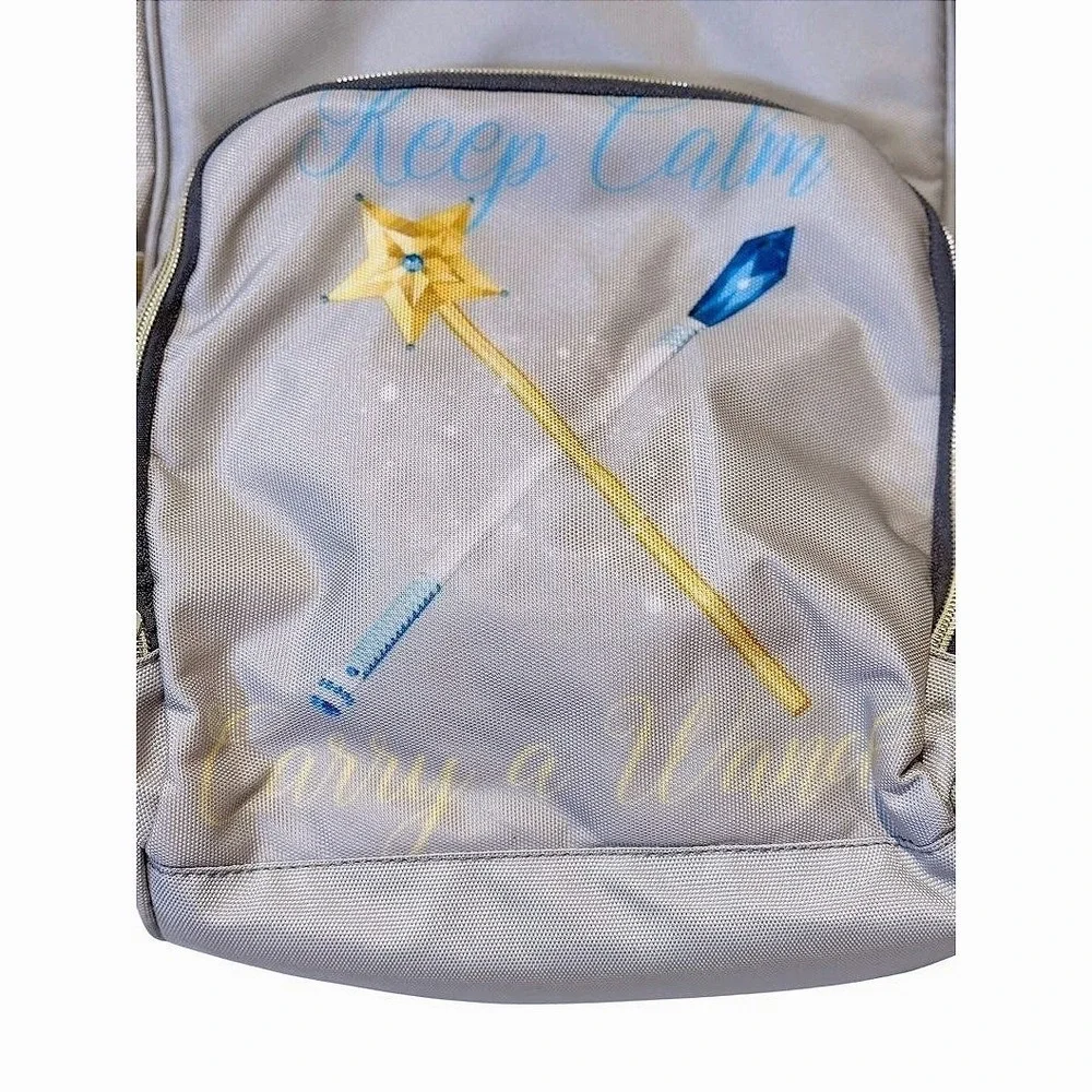 Keep Calm Carry a Wand Gray Backpack Diaper Bag Wide Mouth‎ Multi-Pocket Wizard